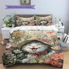 Set Copripiumino Trapuntato con Fantasia Gatto con Cappello Vintage Decorazione per la Casa Regalo (1 * copripiumino + 2 * federa, senza nucleo)
