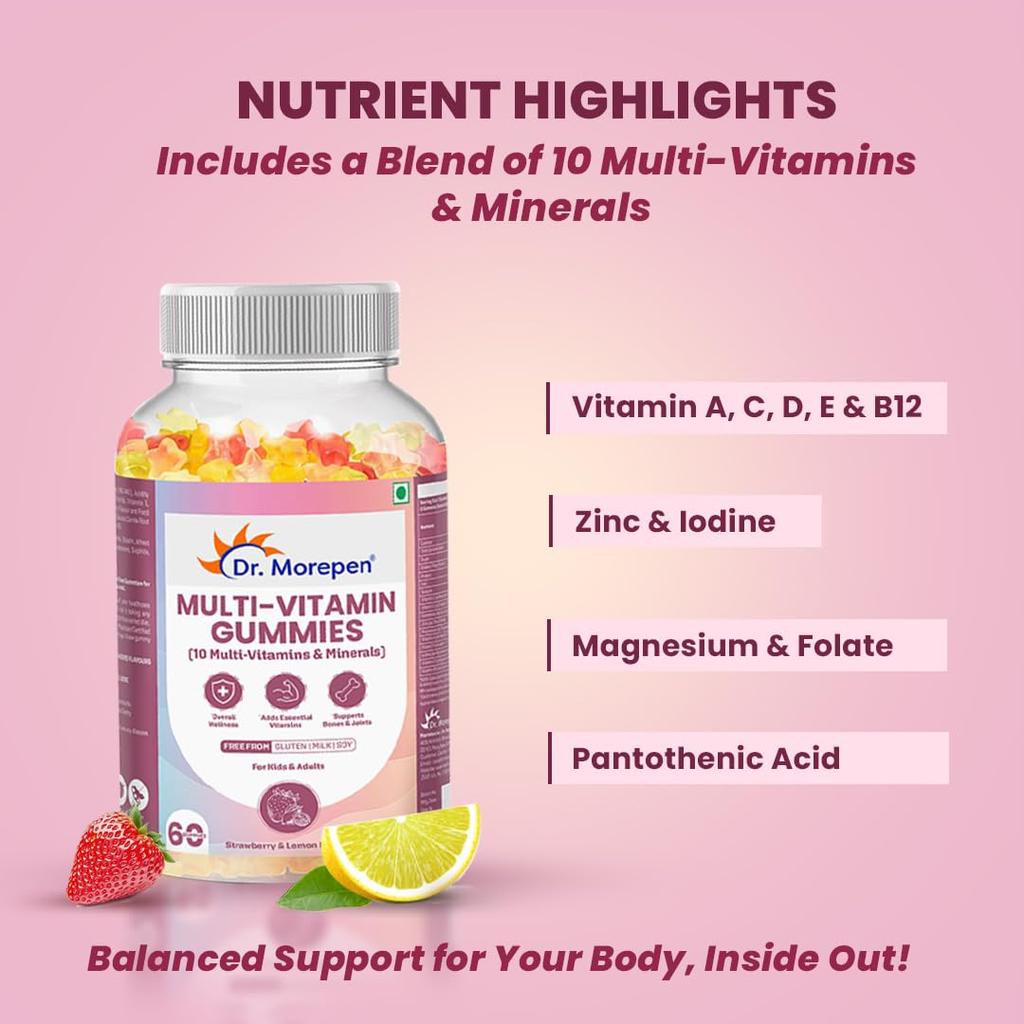Dr. Morepen Multivitamin Gummies 60 Count With 10 Essential Vitamins & Minerals For Daily Wellness