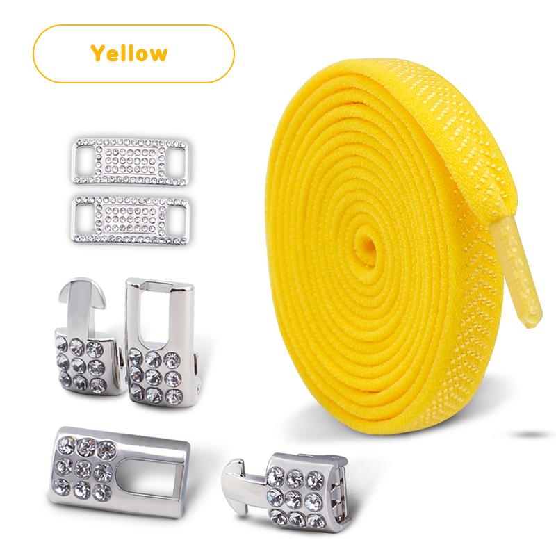 No Tie Shoe laces Elastic Laces Sneakers Tennis Silver Diamond buckle Shoelaces without ties Flat Shoelace for Shoes accessories
