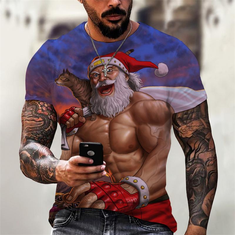 

Летняя мужская футболка с 3D рождественским принтом лося, повседневная футболка с коротким рукавом в стиле Харадзюку, модная футболка большого размера, забавная мужская одежда