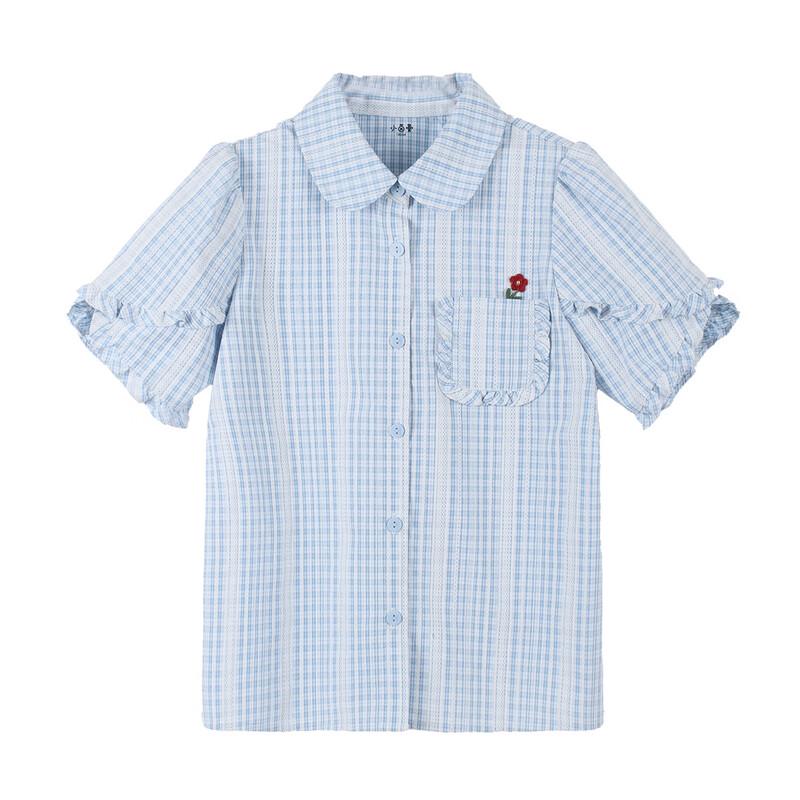 Girl's Casual Plaid Shirt with Ruffle Cuffs