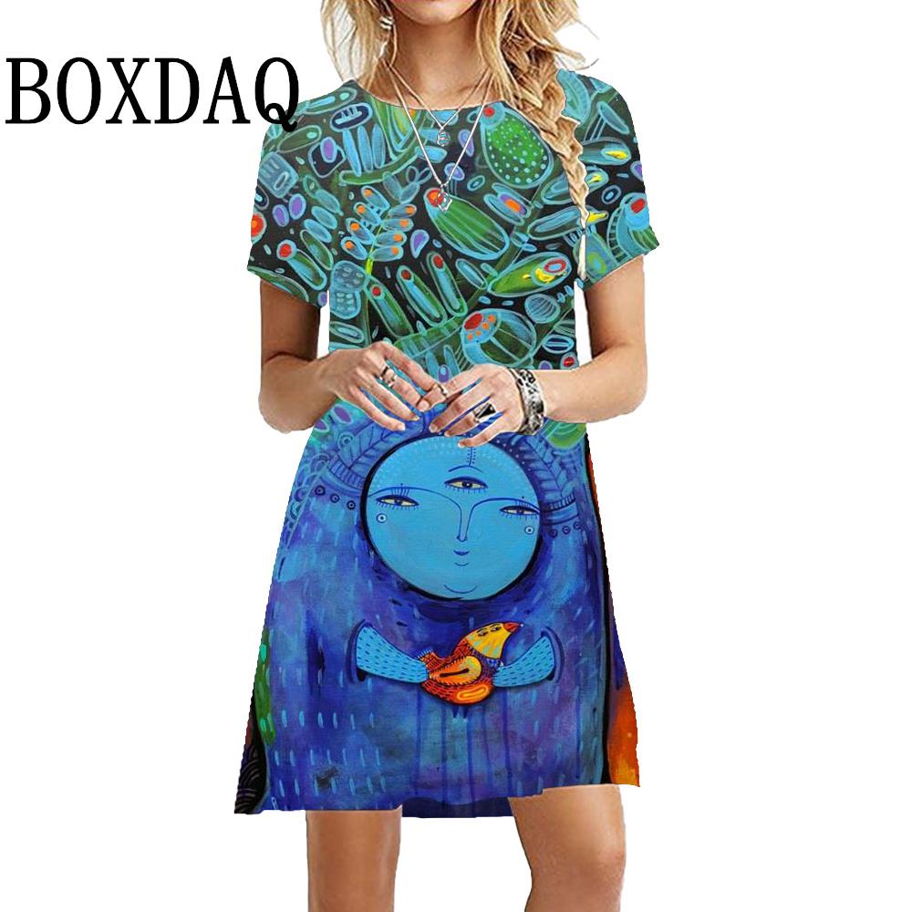 Caton Cute Cat 3D Printed Girl Dress Summer Feminine Kawaii Elegant Cat Casual Dress