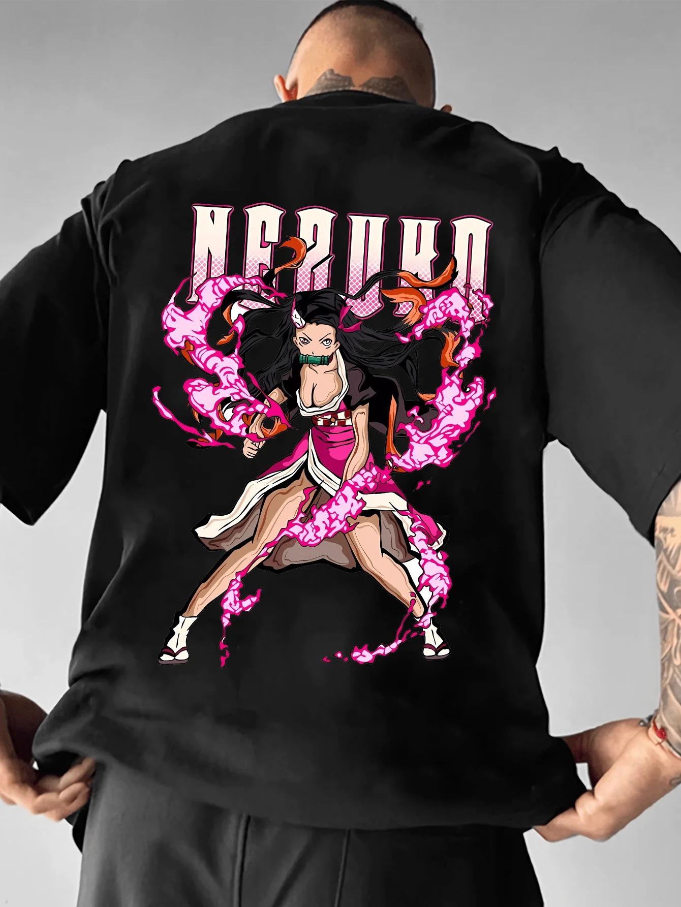 

Demon Slayer Nezuko Kamado Blood Demon Art Oversized Back Print T-Shirt Black Anime Streetwear Unisex Women And Men T-shirt 4XL