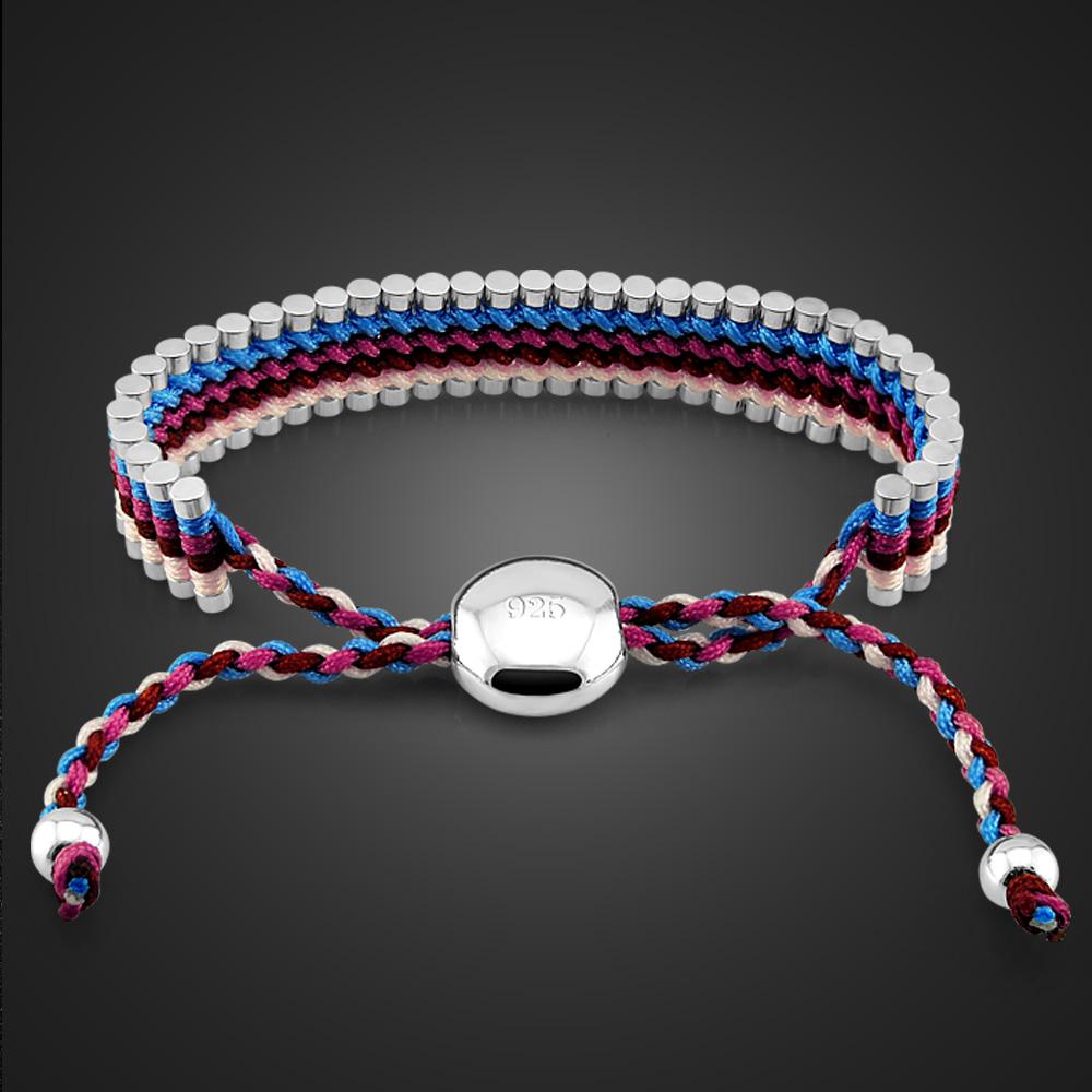 Bracciale in argento sterling 925 alla moda Bracciale in corda intrecciata stile nazione vintage Gioielli da donna con fascino regolabile