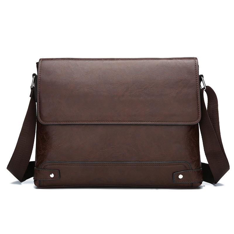 Men's Solid Retro Leather Shoulder Bag, Casual Business Crossbody BagS Horizontal A4 Paper Travel Bag Briefcase Laptop Bag