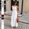 Damen Französischer Stil Urlaubs Jacquard Spaghettiträger Hohe Taille A-Linie Langes Kleid