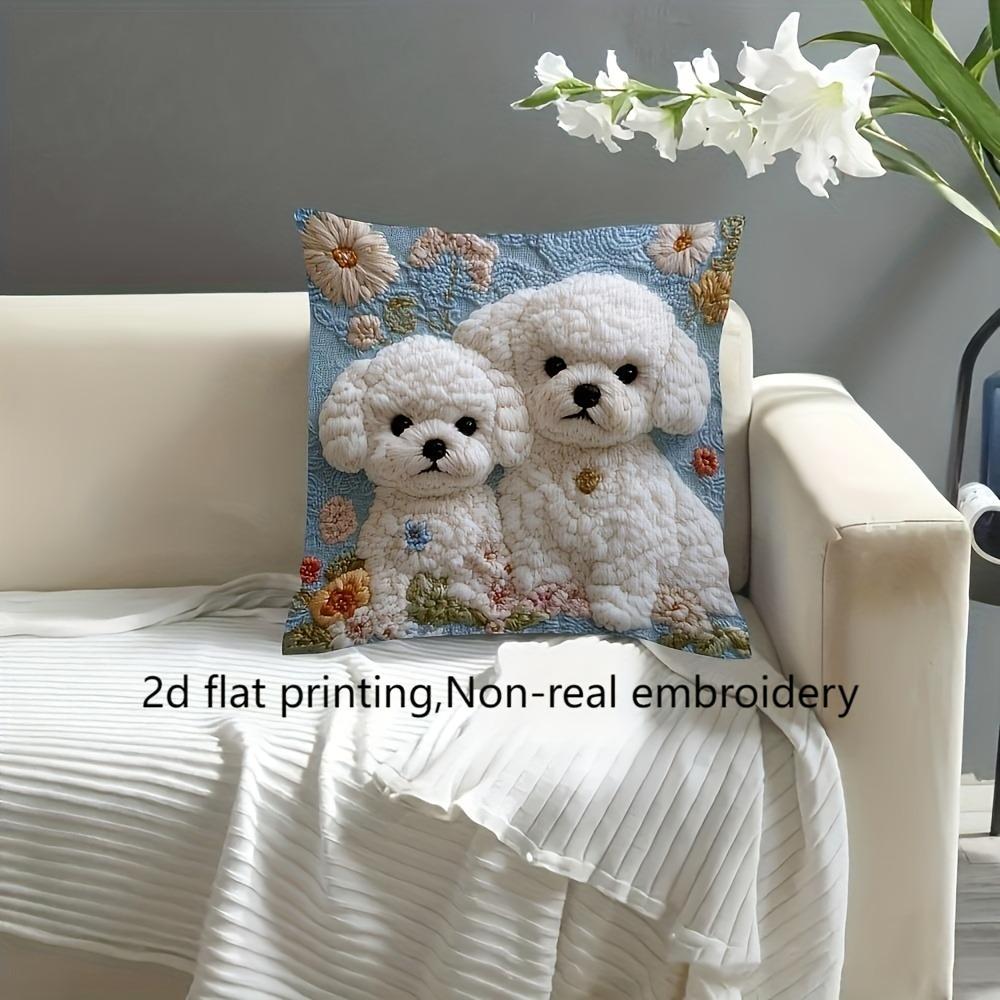 Adorable 2D Flat-Printed Poodle Pillow: A Charming Addition To Your Home Decor Sofa Cushion Cover, Home Decoration, 2D Printing