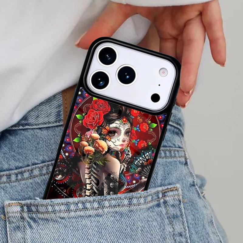 Catrina Beautiful Rose Girl Skull Phone Case for iPhone 16e 15 14 13 12 17 Pro Max Plus Air 17pro Cover Coque