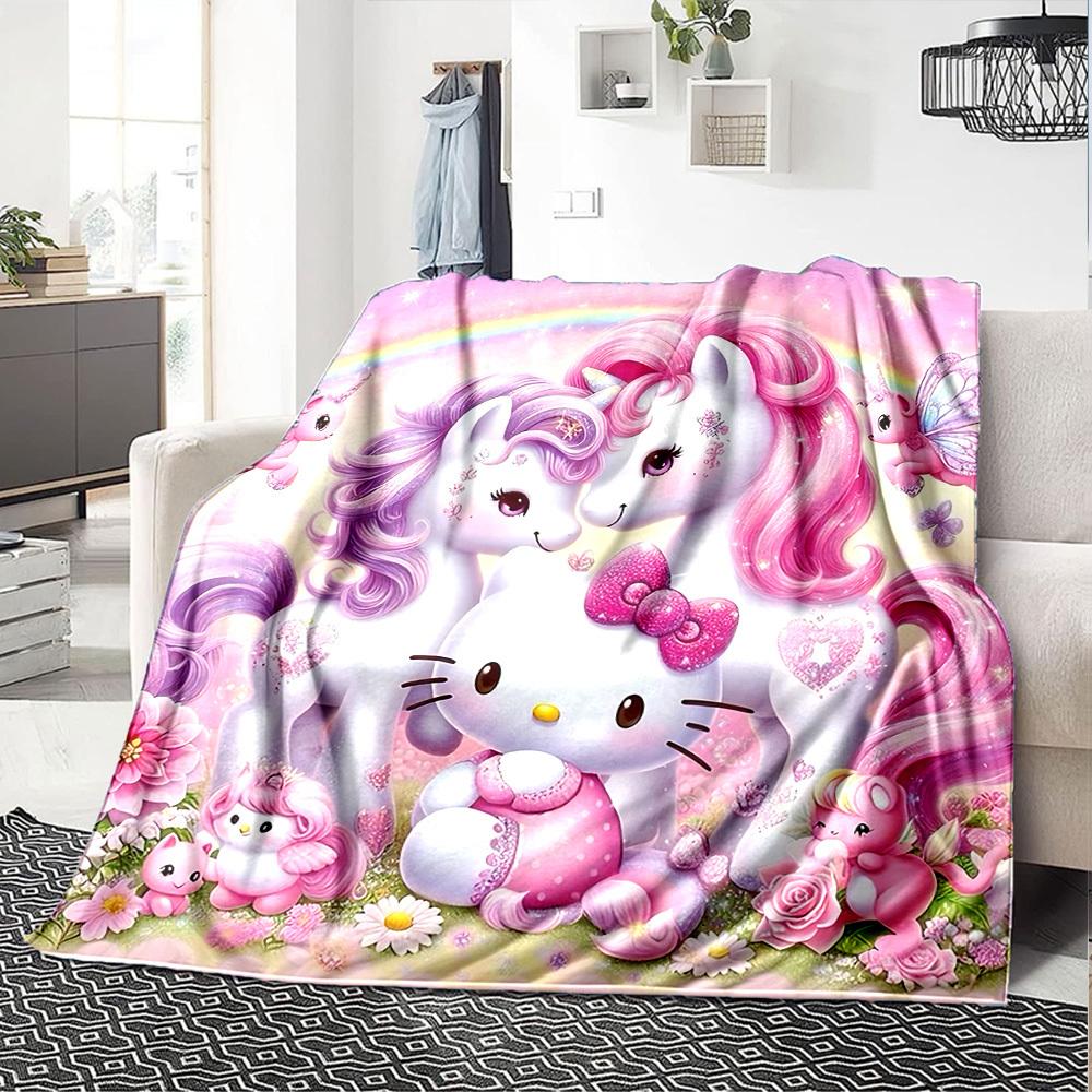 1 Stück Hello Kitty Einhorn Decke Leichte Flanell Überwurfdecke für Sofa Bett Reise Camping Wohnzimmer Büro Couch Stuhl