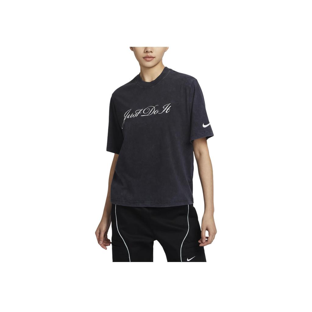 Nike Swoosh Embroidered Logo Crew Neck Casual Short Sleeve T-Shirt Women Tops Black FZ4886-010