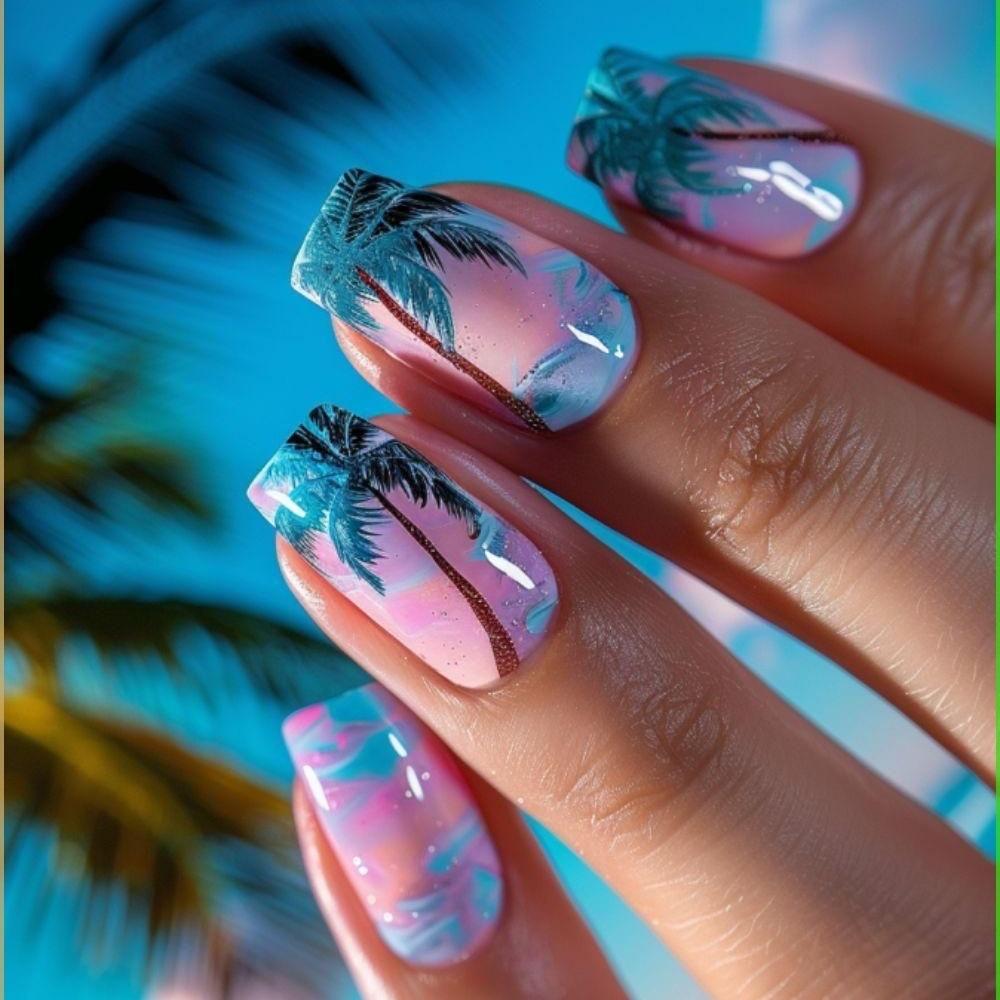 24pcs Blue White Porcelain Design False Nails with Glue Short Square Fake Nails Full Cover Simple Press on Nail Chinese Style