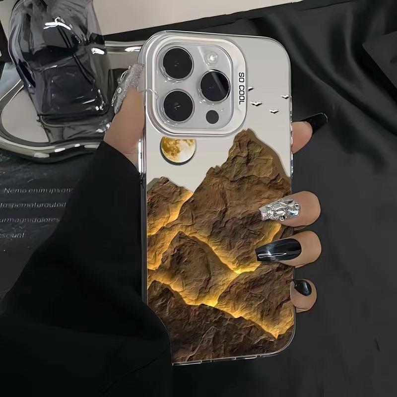 Moon Golden Mountain Suitable for iPhone16 Pro Mobile Phone Case 15plus Apple 14promax New 13 Hard 12