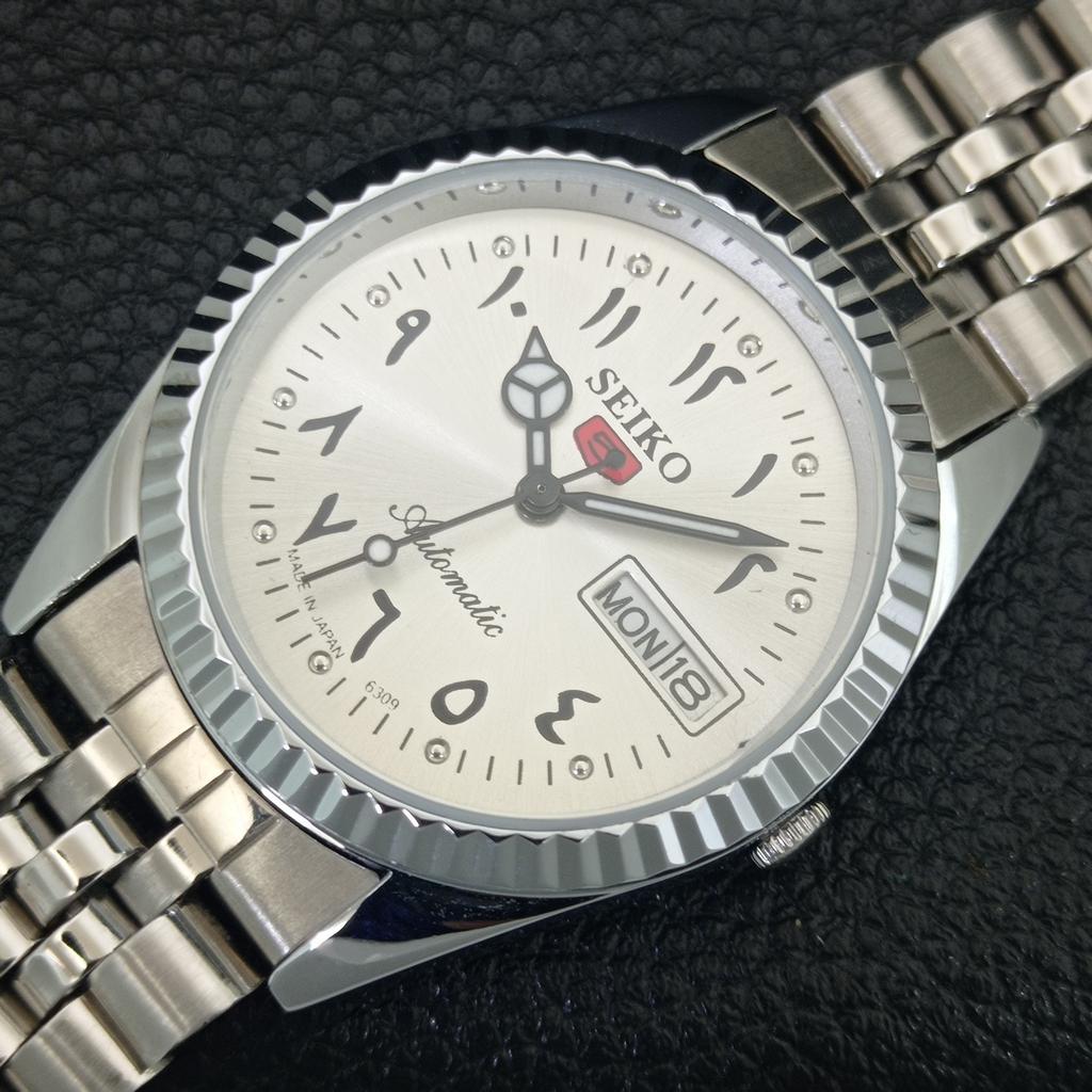 VINTAGE SEIKO 5 AUTOMATIC 6309A REFURBISHED JAPAN MENS SILVER WATCH a442497-1