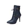Short Boots High Heel Belt Buckle European and American Straps Large Size  Boots Thin Heel Pointed