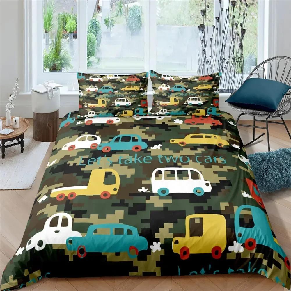 Excavator Tractor Cartoon Machinery Bulldozer Trucks Comfortable Duvet Quilt Cover Pillowcase Bedding Set Children Home Textile