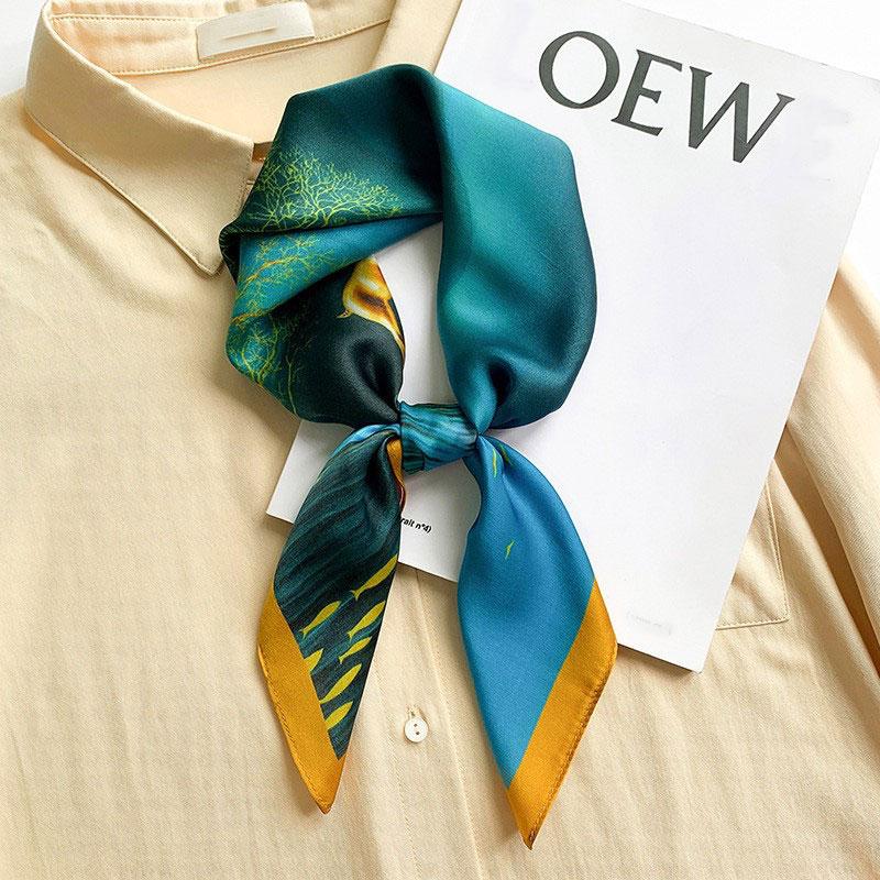 Szalik 100% Jedwab Damski Jedwab Morwowy Luksusowy Wysoka Jakość Kwadratowy Modny Nadruk Chustka do Włosów Chustka na Szyję Szal Damski Zawijki Hidżab Bandana Szaliki
