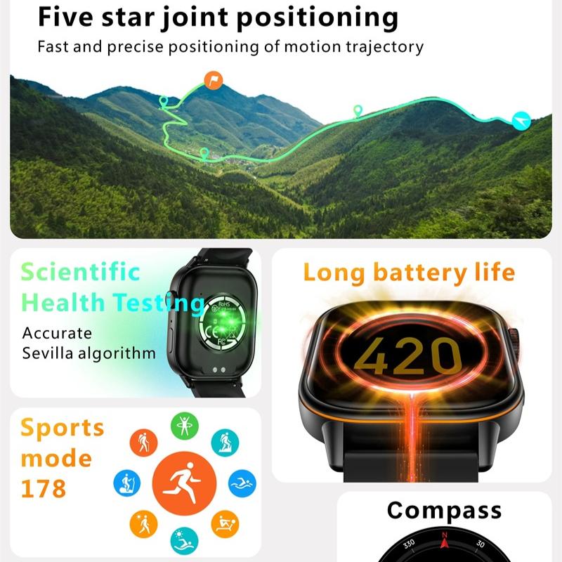 2025 New Uric Hot Sales Built In GPS Sports Smartwatch Men 2.01 Inch HD Screen Compass 5ATM Bluetooth Call Fitness Outdoor Adults