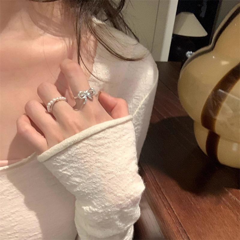 Bow Pearl Cross Ring Female Ring Design Index Finger Ring
