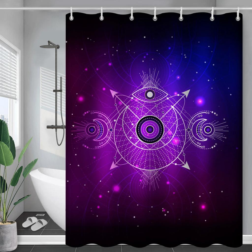 Black Mysticism Shower Curtain Liner Sun and Moon Modern Waterproof Bathroom Curtains Accessories with 12 Hooks Bathtub Curtain