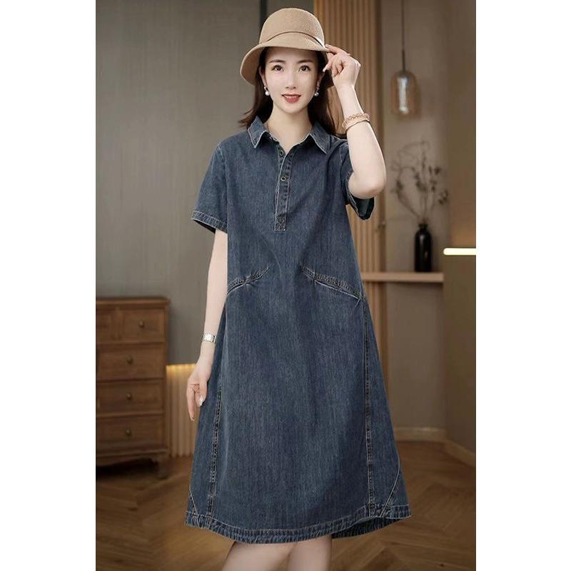 Large size women's clothing thin denim dress summer new loose and thin slightly fat meat covering skirt medium and long