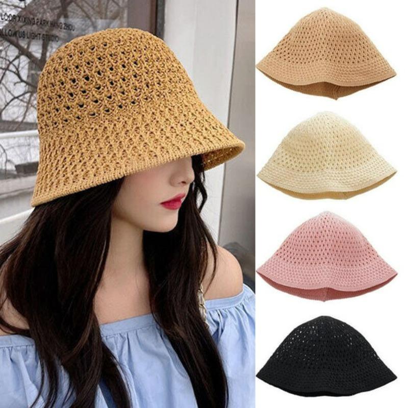 Women Summer Bucket Hat Summer Hollow Out Thin Breathable Sun Hats Beach Panama Cap Fold Outdoor Japanese Lesure Fishierman Cap