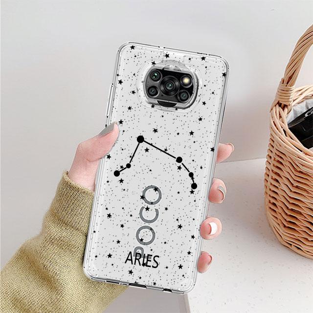 Transparant Hoesje met Twaalf Sterrenbeelden Voor Xiaomi Mi Poco X3 NFC M3 Pro F3 F1 11 Lite 12 Redmi Note 10 9S 8 7 9 Zachte Telefoonhoes
