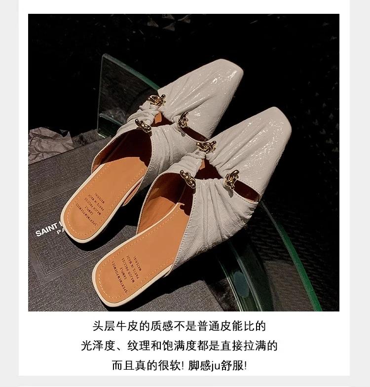 Fashion Low Heel Shoes for Women 2024 New Baotou Slippers Solid Square Toe Summer Fashion Hot Sale Women's Slippers Versatile Style