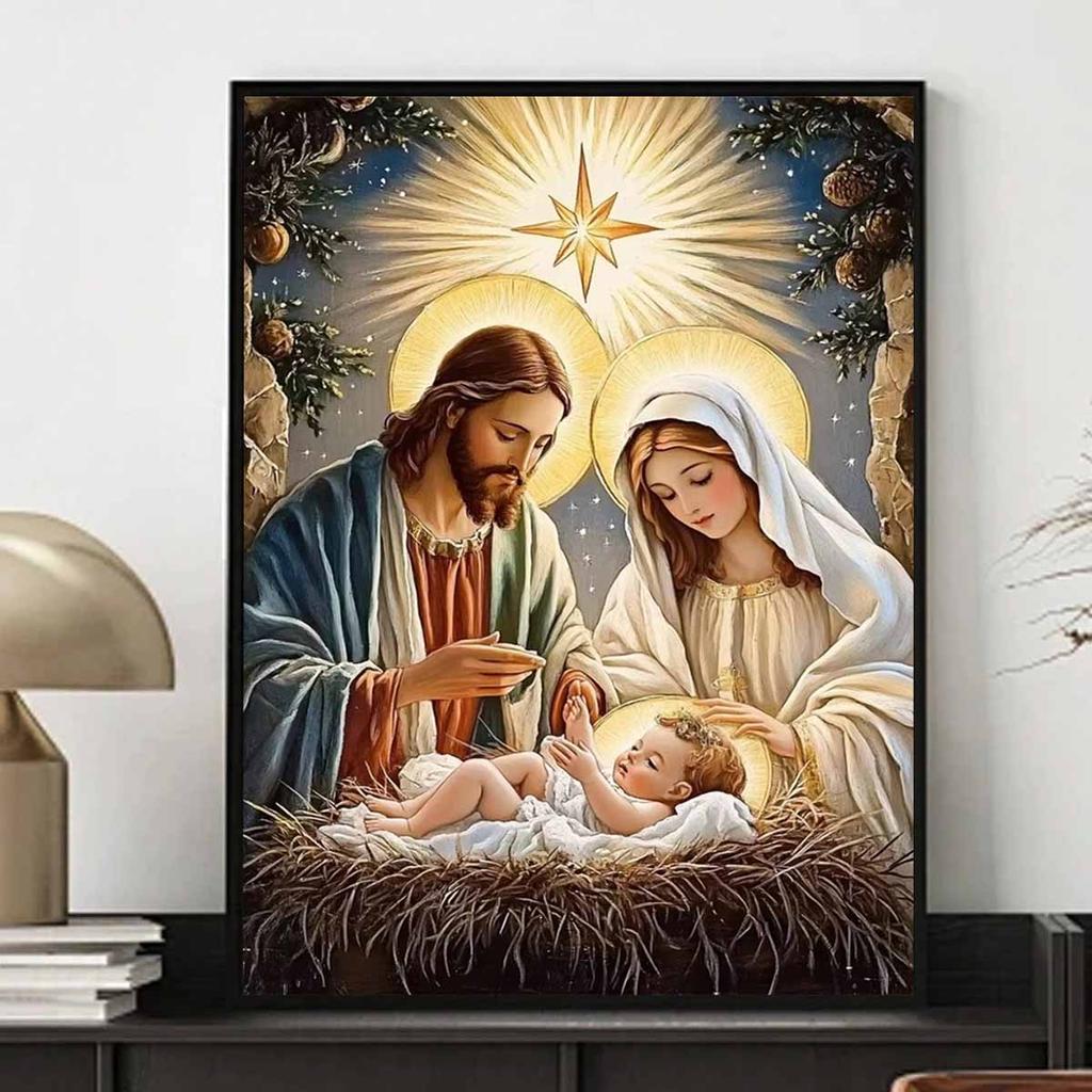 Set Pittura Diamante Fai da Te 5D Diamanti Completi Scena della Natività Artigianato Religioso per Decorazione Murale Casa