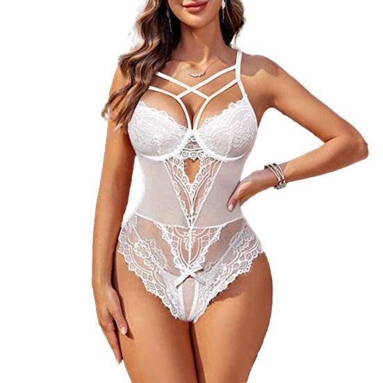 Women's Sheer Mesh Lace Bodysuit One-Piece V Neck Nightwear Camisole See Through Underwear Sexy Date Night Clubwear