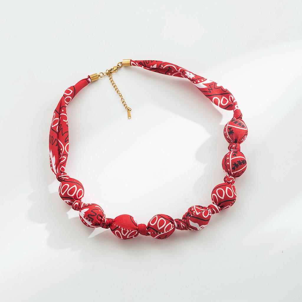 Fashion Bohemian Style Random Pattern Necklace Scarf With Beaded Stainless Steel Clavicle Chain Trendy Women Jewelry