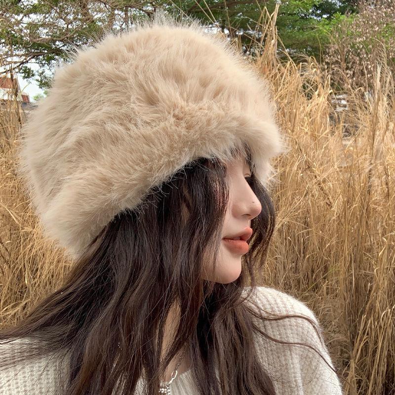 Women's New Winter Hat Thickened Warm Imitation Fur Fashionable Simple Fisherman's Hat Imitation Mink Hair Ladies Mongolian Hat