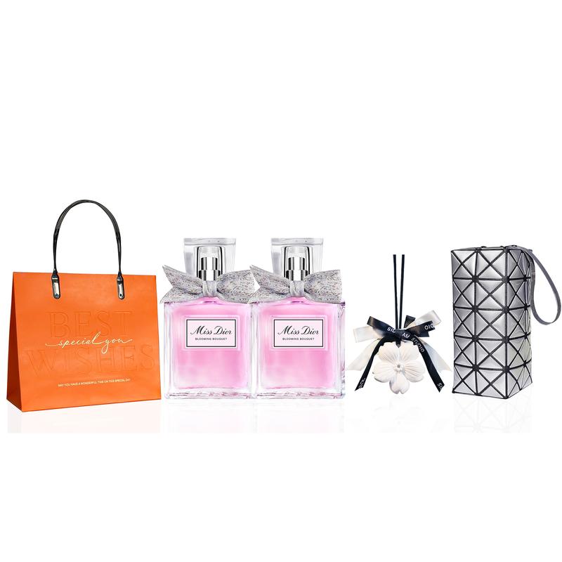 DIOR Perfume Miss Flower Light Fragrance 5ml × 2 + White Peach Aromatherapy + Glacier Silver Cosmetic Bag Privilege серебряный