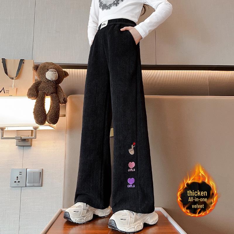 

Модные флисовые брюки с широкими штанинами для девочек на осень/зиму 2025 - Повседневный стиль для детей среднего и старшего возраста 150