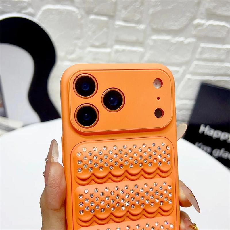Luxury Aesthetics Glitter Crystal Diamond Grid Phone Case For iPhone 17 16 15 14 13 12 Pro Max Shiny Camera Lens Protector Cover