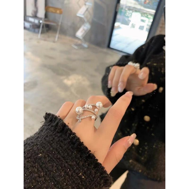 Women s Trendy Rhinestone & Pearl Wrap Ring Set - Openable Cool Style Index Finger Jewelry. Adjustable Opening