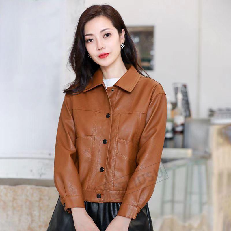 Jarní Podzimní Černá Módní Kožená Bunda pro Ženy Krátký Kabát Plus Size