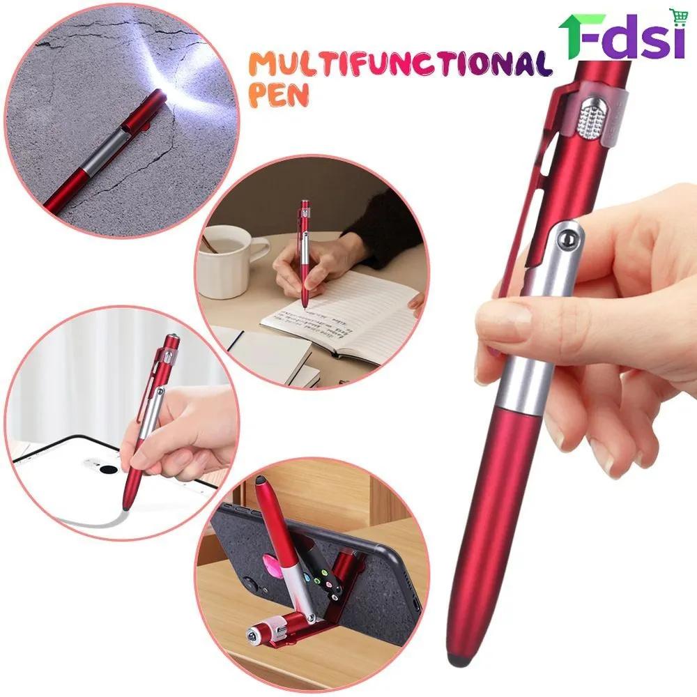 

Игрушечная ручка: Складная ручка «четыре в одном» со светодиодной подсветкой, подставкой для телефона и емкостной шариковой ручкой 5 мл One Size красный