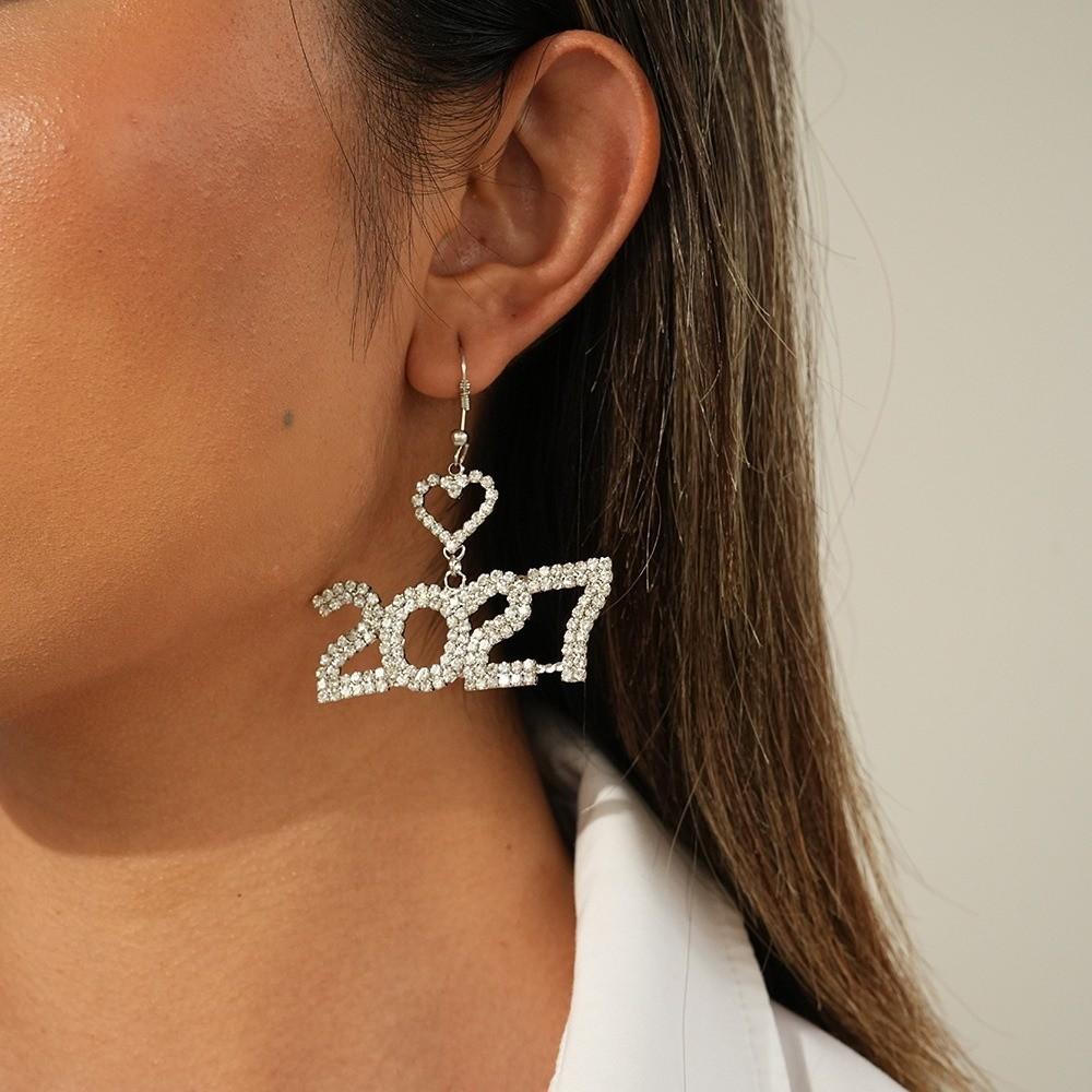 Fashion Happy New Year Earrings Elegant Stud Earrings Jewelry 2027 Digital Earrings Christmas