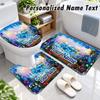 Smurfs Custom Name 3Pcs Flannel Bathroom Mat Set Toilet Rug Personalized Bath Decor