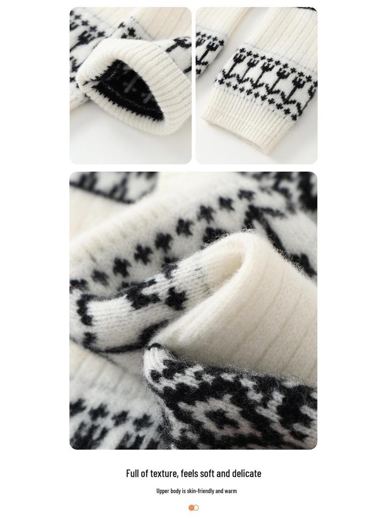 Girls' Jacquard Retro Wool Leg Warmers - Thick, Warm Mid-Calf Socks for Autumn & Winter.