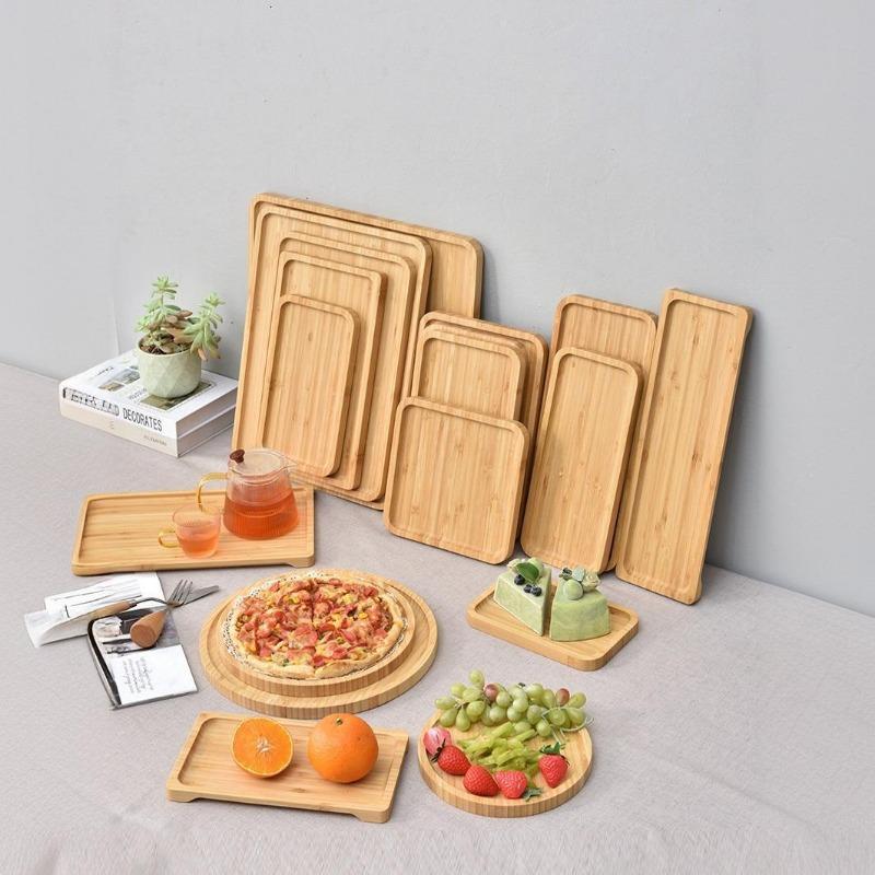 Simple Japanese Bamboo Tea Tray Kitchen Storage Serving Trays Home Hotel Platter Plate for Dessert Breakfast Coffee Food