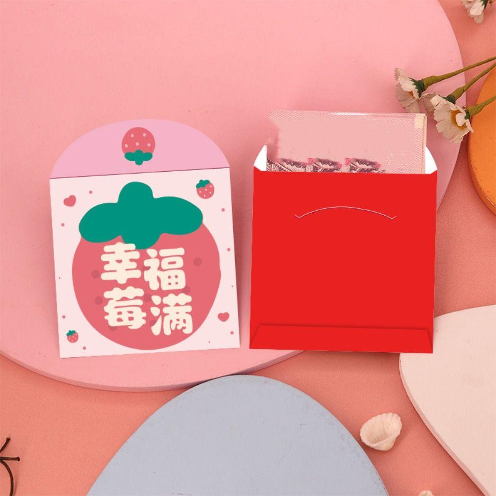 6pcs Blessing Words Cartoon Red Envelopes Square Shape Cute Hongbao Traditional Red Packets Spring Festival