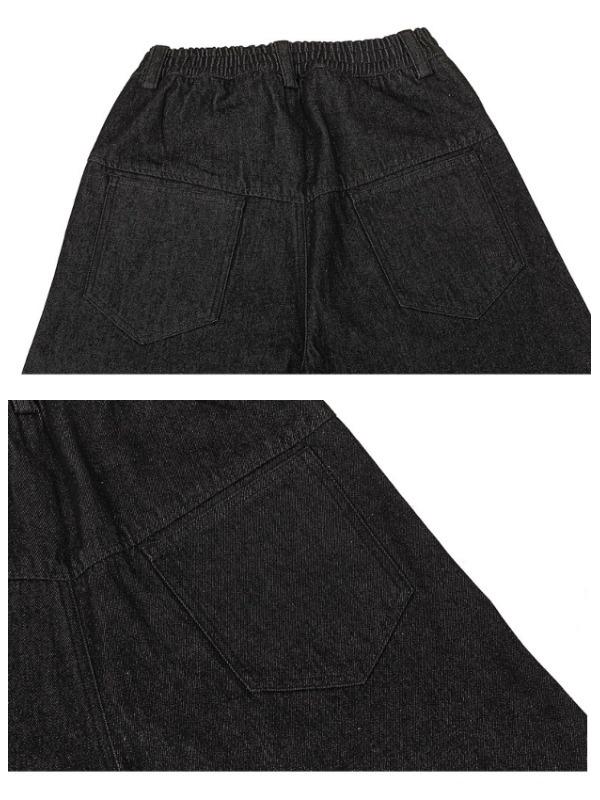 Taku Valley Black Wide-Leg Cargo Pants: Multi-Pocket Streetwear Jeans for Spring & Autumn 2025.