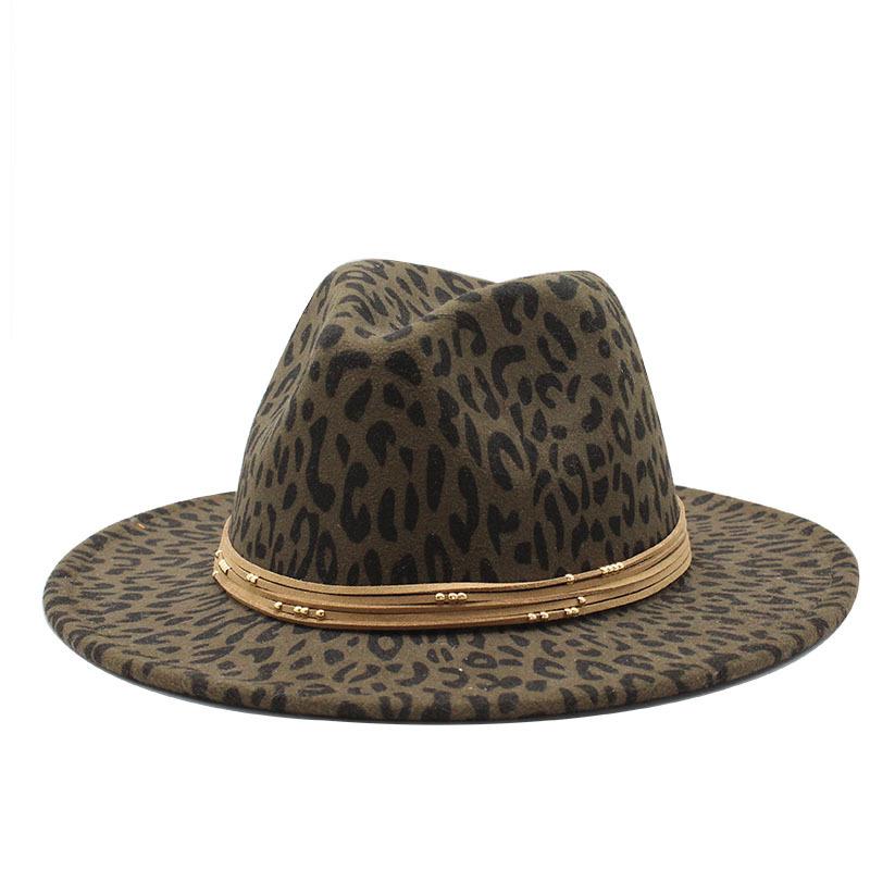 Woolen Leopard Print Top Hat, Flat-Brimmed Big Eave Hat, Couple Hat, Jazz Hat.