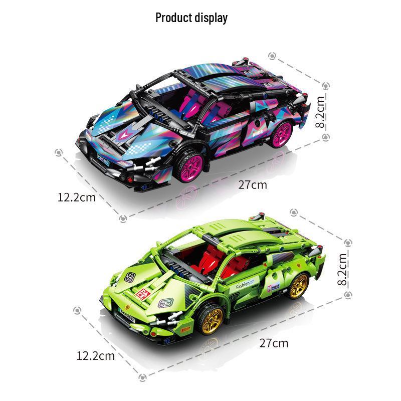 Compatible Sports Car Model with Lego Bricks: Pull-Back Toy Featuring Lamborghini, Bugatti, and Porsche 911