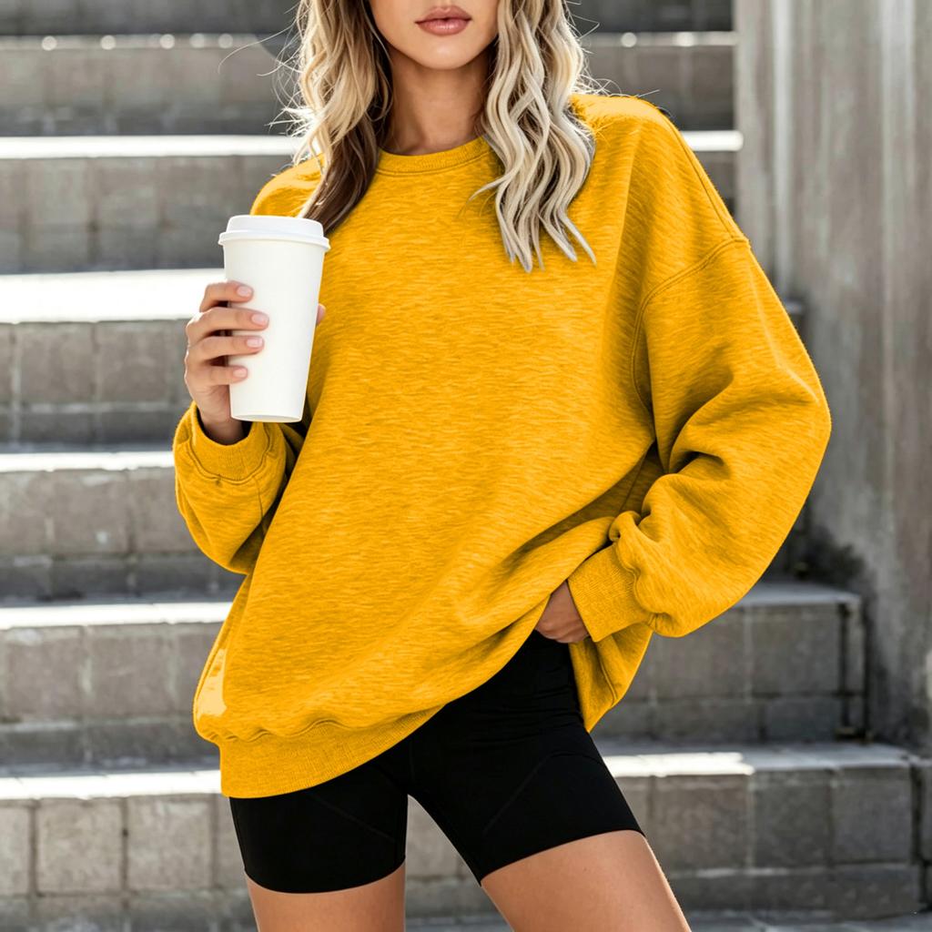 Damen Color Oversized Pullover Hoodie mit Taschen und