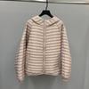 Autumn and Winter Fashion Loose Strip Quilting Line Ribs Strip Light White Duck Down Jacket Women's Hooded Style Tide