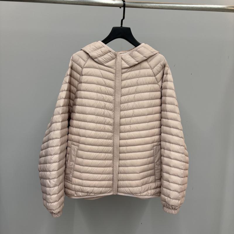 Autumn and Winter Fashion Loose Strip Quilting Line Ribs Strip Light White Duck Down Jacket Women's Hooded Style Tide