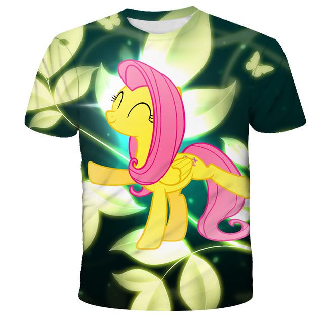 Summer Fashion Children Little Pony 3D Cartoon Oversized T-shirt Children Short Sleeves Tees Baby Kids Tops For Girls Clothes