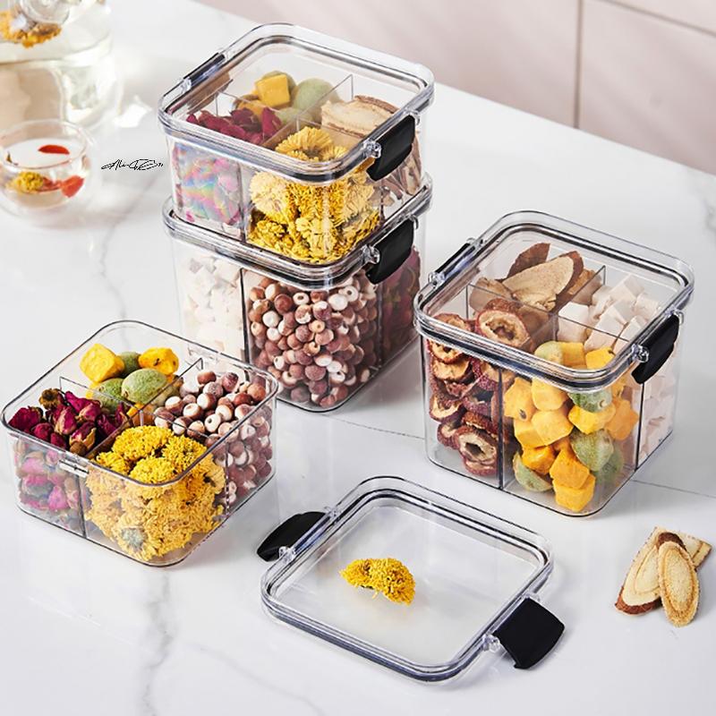 Transparente unterteilte Kunststoff-Lebensmittelaufbewahrungsbehälter mit luftdichten Deckeln - Organizer für Snacks, Trockenfrüchte und Haushaltsgegenstände, Vorratsglas